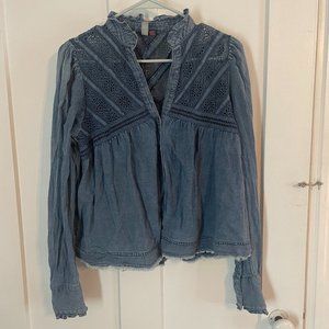 Anthropologie Denim Lace Blouse